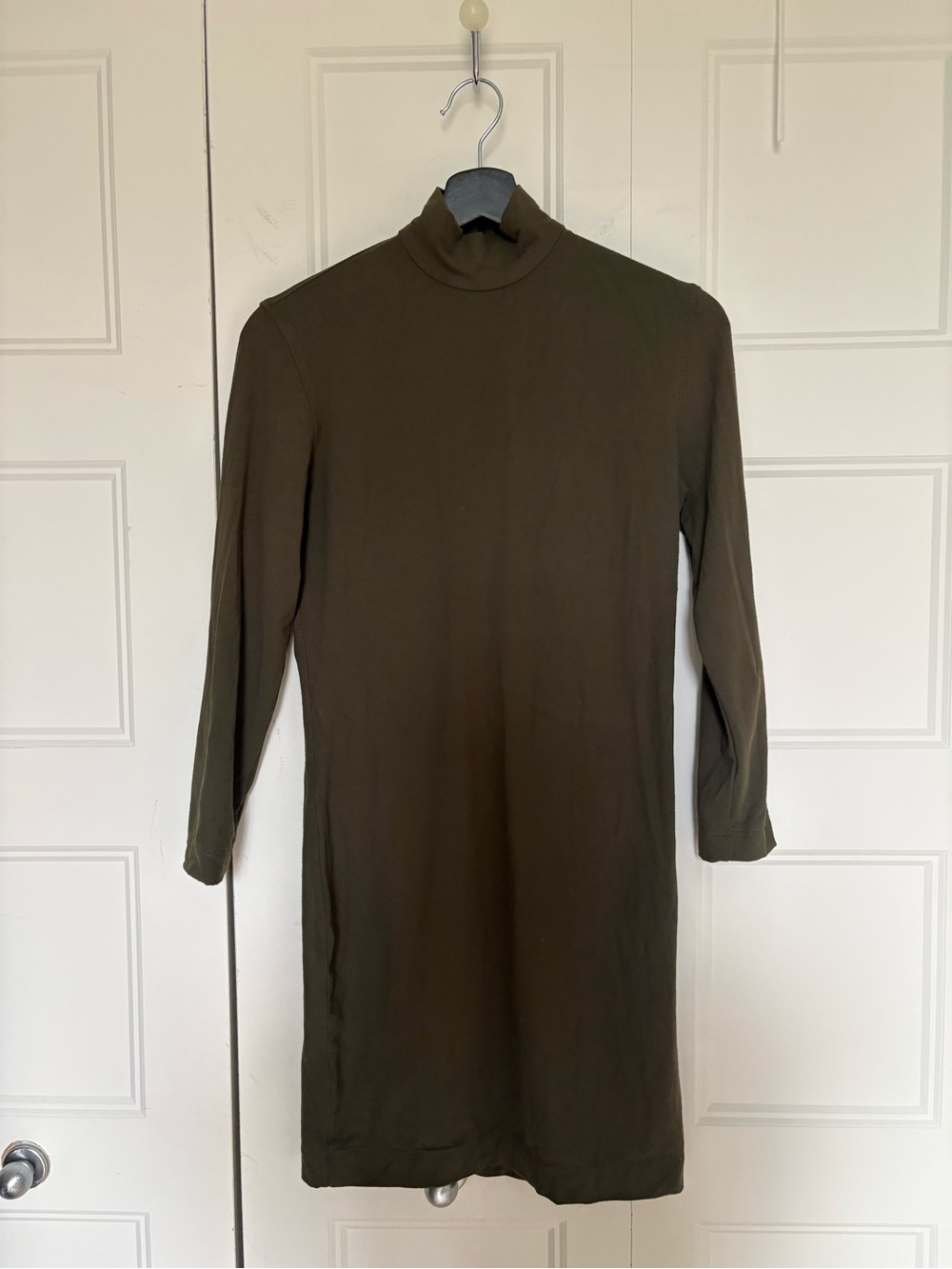 VINTAGE Sportmax Olive Green High-Neck Bodycon Mini Dress | Made in Italy